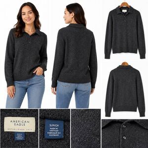 American Eagle Charcoal Knit Collared Sweater Size S